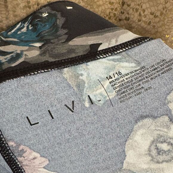 Livi Active Lane Bryant PowerBand Black Floral Leggings Purple Teal XL 14/16 - Picture 5 of 5